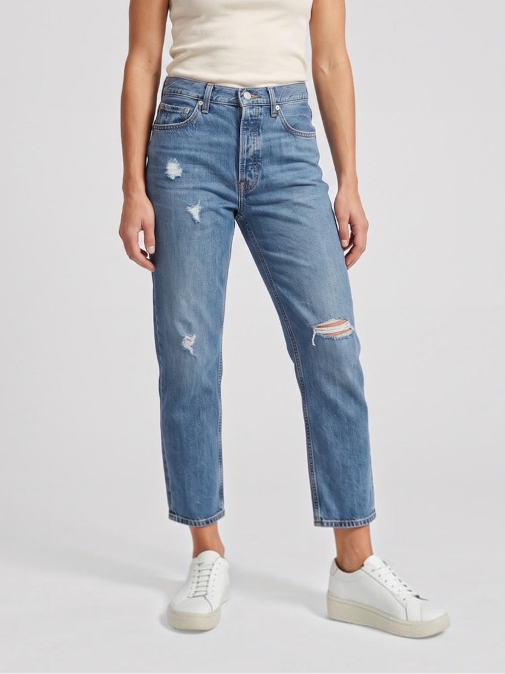 Everlane Summer Slouch Jean Sz 28 High Rise Straight Leg Distressed Organic